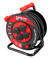 Predl�ovac� k�bel na bubne 25 m, 4 z�suvky, guma-neopr�n, IP44, 230 V, 2,5 mm2
