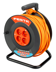 Predl�ovac� k�bel na bubne 50 m, 4 z�suvky, PVC, IP20, 230 V, 1,5 mm2